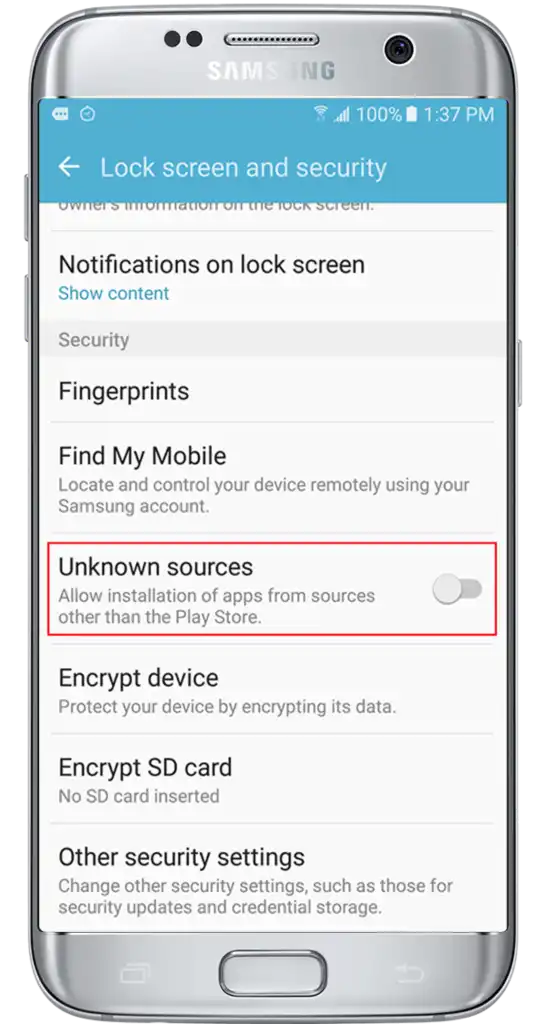 Allow Installing apps from Unknown sources
